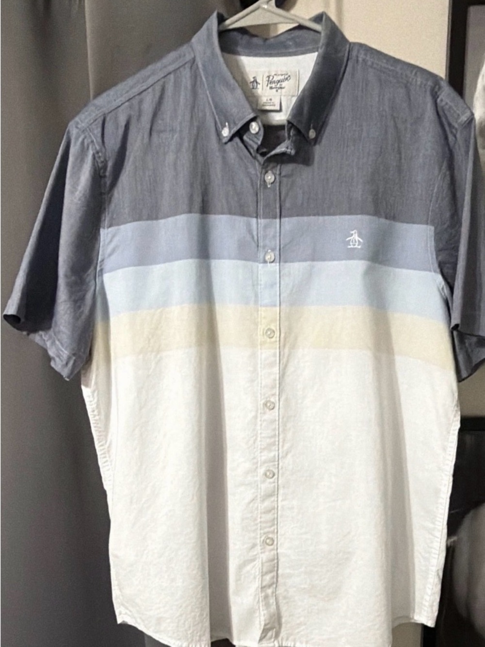 Original Penguin Short-Sleeve Colorblock Button-Down Shirt - Blue & White